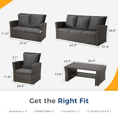 Gray Rattan 5 Piece Wicker Patio Furniture Set