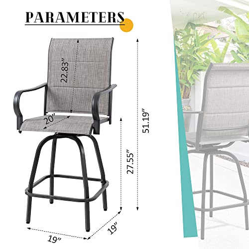 All-Weather Gray Swivel Bar Chairs for Patio & Backyard Bistro Set